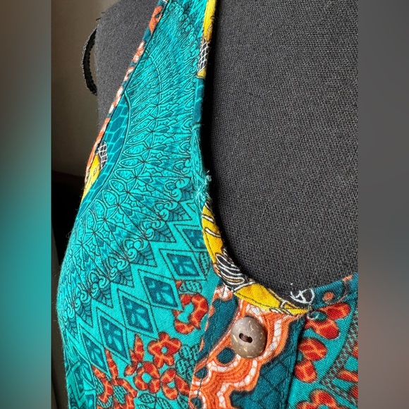 Sleeveless Teal and Orangehippe boho elephant Patterned Dress - Picture 7 of 9